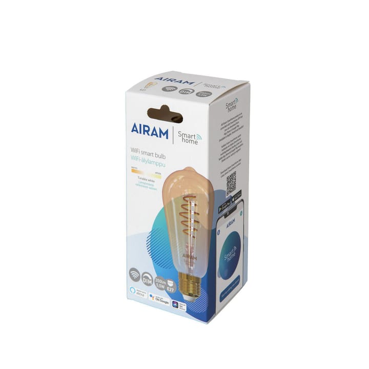 Airam Slimme Thuis Filament LED-Edison lichtbron, amber, st64, spiraal e27, 6w Airam