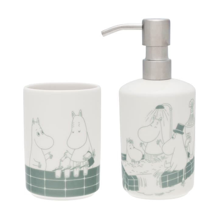 Moomin zeepdispenser en tandenborstelhouder - Badstund groen-wit - Arabia