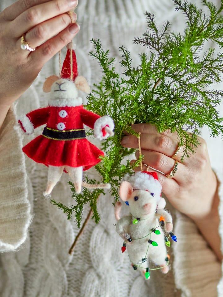 Peo kerstornament muis 2-delig - Wit-rood - Bloomingville