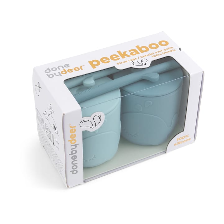 Wally beker met peekaboo rietje 2-pack, Blauw Done by deer