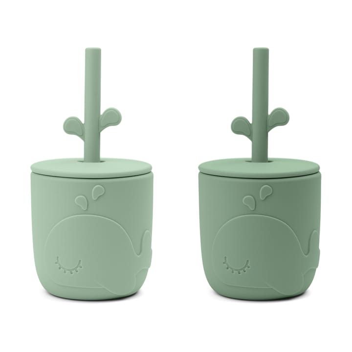 Wally beker met peekaboo rietje 2-pack - Groen - Done by deer