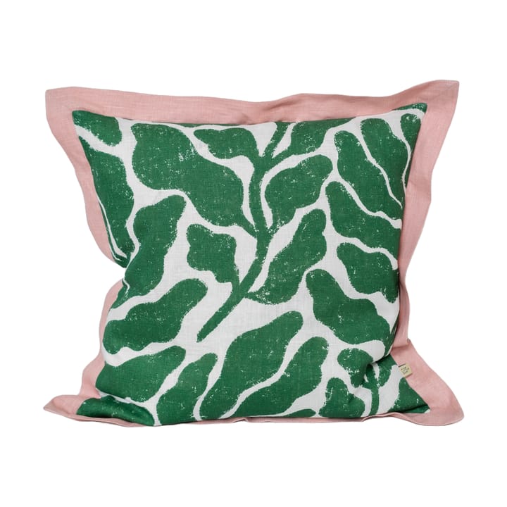 Leaves kussenhoes met accentkleur rand 48x48 cm - Green-pink - Fine Little Day