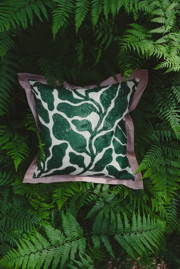 Leaves kussenhoes met accentkleur rand 48x48 cm - Green-pink - Fine Little Day