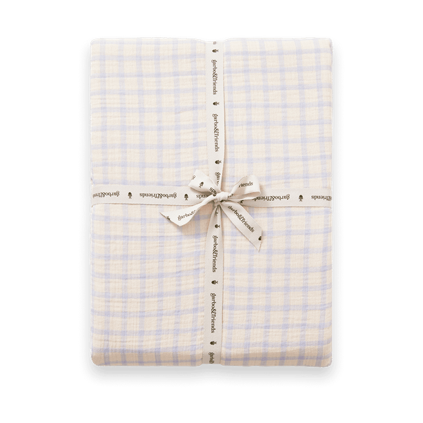 Gingham Sky Blue Muslin hoeslaken - 160x200x30 cm - Garbo&Friends