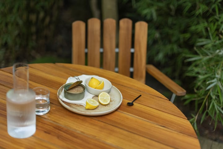 9A eettafel, Teak Ø100 cm Grythyttan stalen meubelen