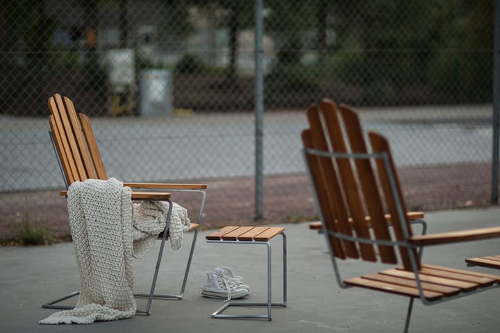 A3 tafel/voetenbankje, Teak-verzinkt frame Grythyttan stalen meubelen