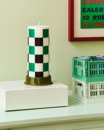 Column Candle blokkaars medium 20 cm - Off white-green-black check - HAY