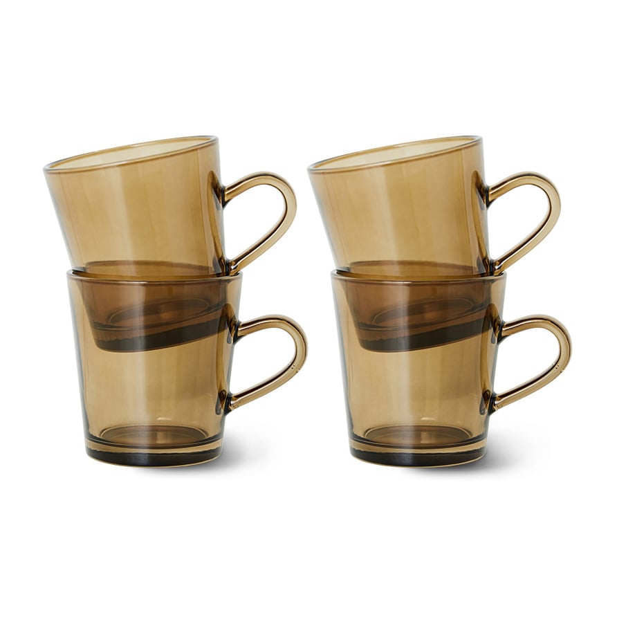 HKliving 70's glassware koffiekop 20 cl 4-pack Mud brown