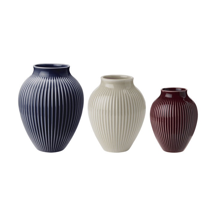 Knabstrup vaas geribbeld 3-pack - Berry-sand-dark blue - Knabstrup Keramik