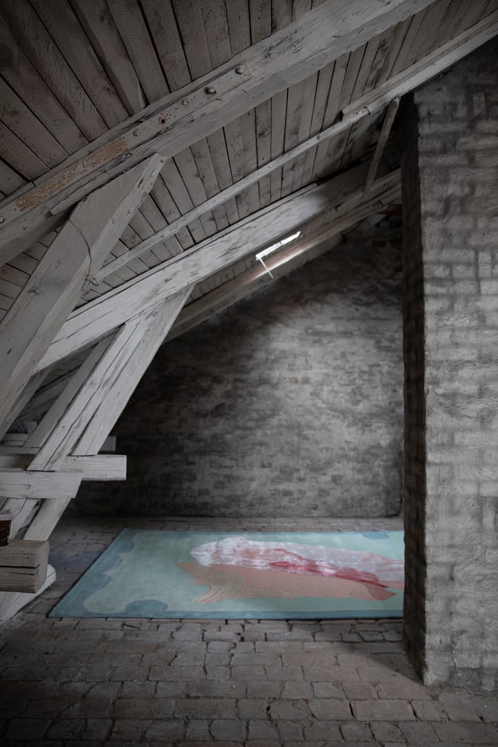 Shell gedessineerd wollen vloerkleed, Blue, pink, 250x350 cm Layered