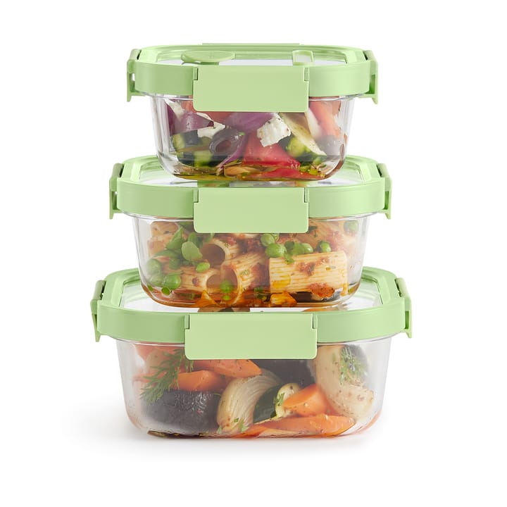 Lékué vierkante lunchbox 3-delig, Groen Lékué