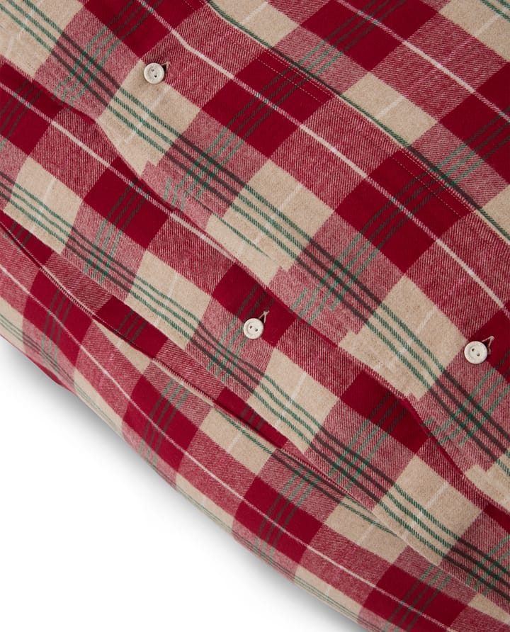 Checked cotton flannel dekbedovertrek, Rood-beige-groen-wit Lexington