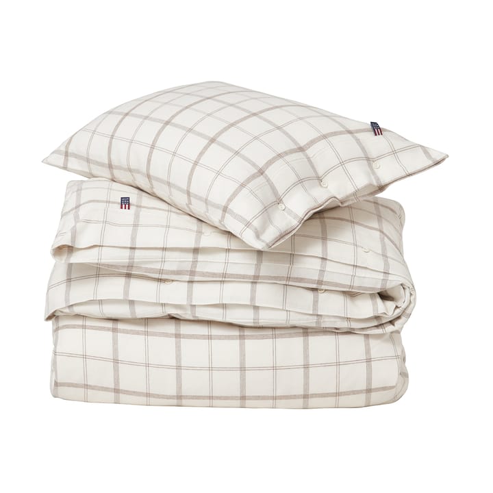 Checked Flannel dekbedovertrek 150x210 cm - White-brown - Lexington