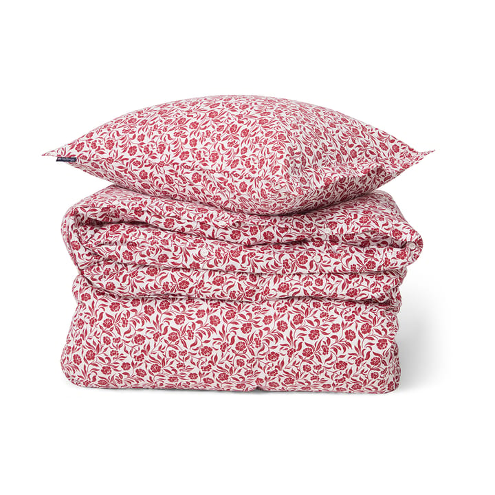 Flower printed cotton sateen dekbedovertrek - Wit-rood - Lexington