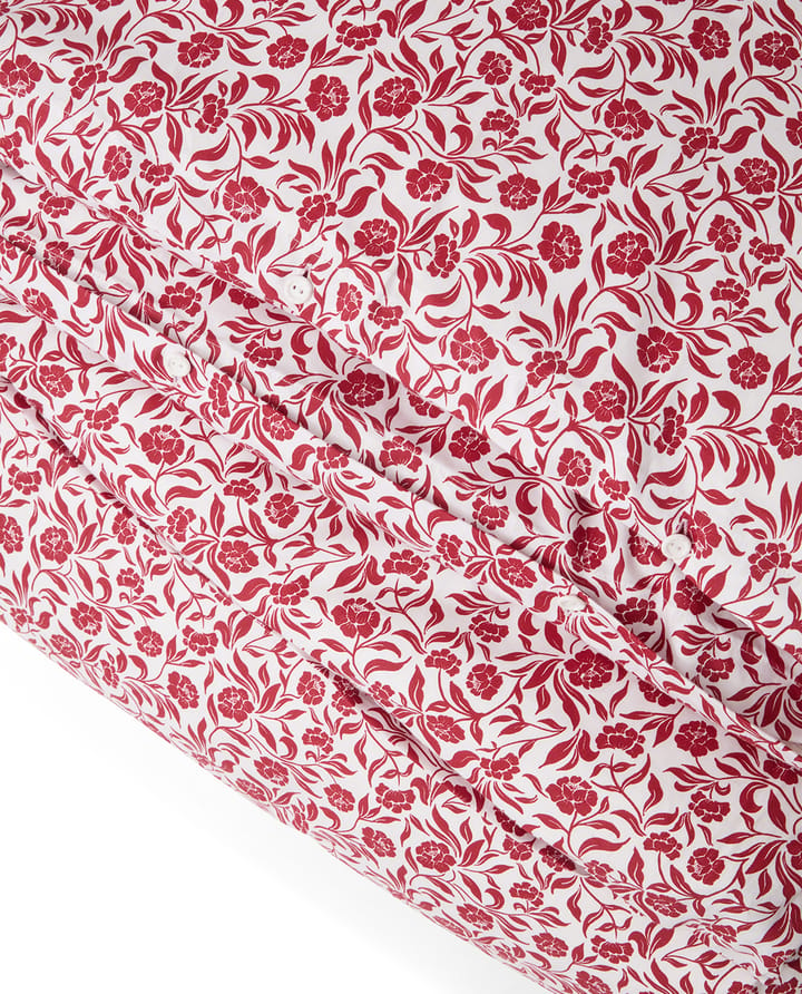 Flower printed cotton sateen dekbedovertrek, Wit-rood Lexington