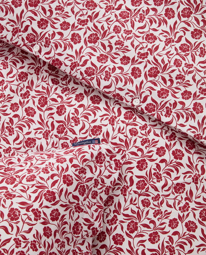 Flower printed cotton sateen dekbedovertrek, Wit-rood Lexington