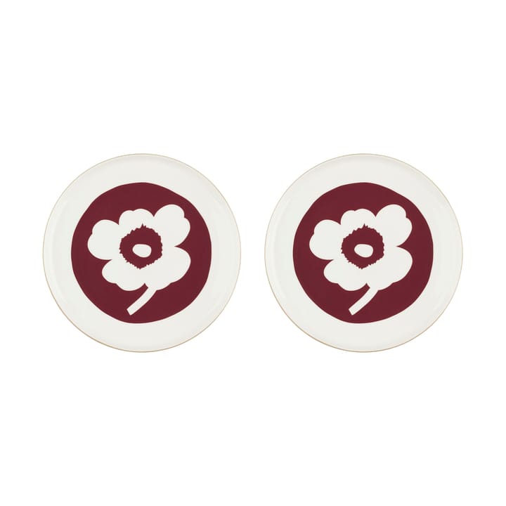 Oiva Unikko bord Ø25 cm 2-pack - White-dark cherry-brown - Marimekko