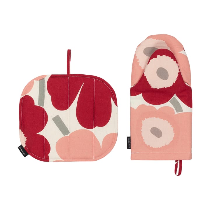 Pieni Unikko pannenlap + ovenwant 2 st. - Cotton-dark cherry-rose - Marimekko