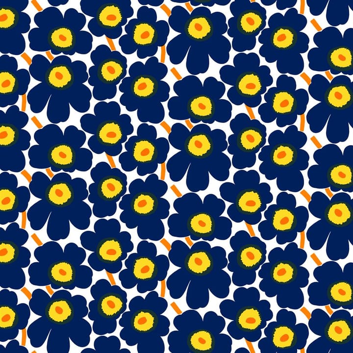 Pieni Unikko stof katoen - wit-blauw-geel - Marimekko