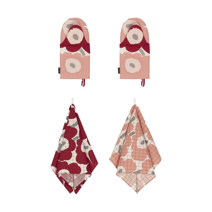 Pieni Unikko theedoek+ovenwant 4-delig, Cotton-dark cherry-rose Marimekko