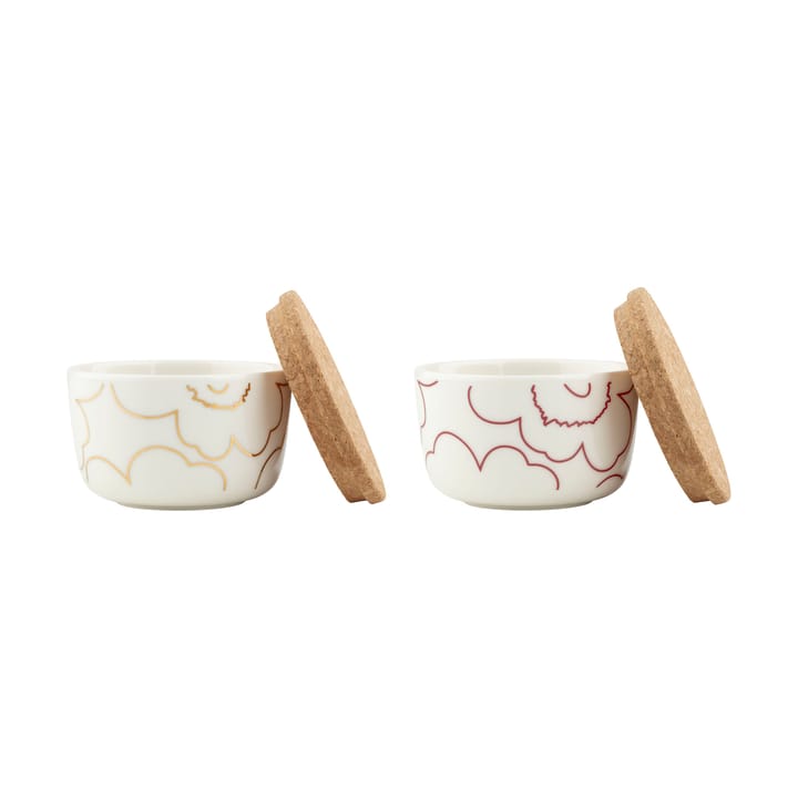 Piirto Unikko kom met deksel 2,5 dl 2-pack, White-gold-dark red Marimekko