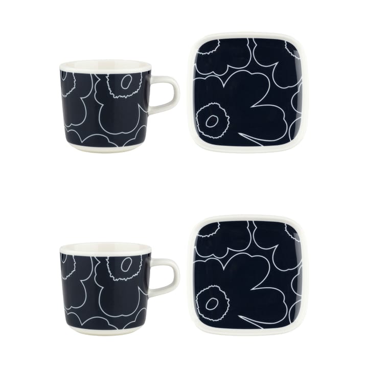 Piirto Unikko kop en schotel set 20 cl 4 st. - White-dark blue - Marimekko