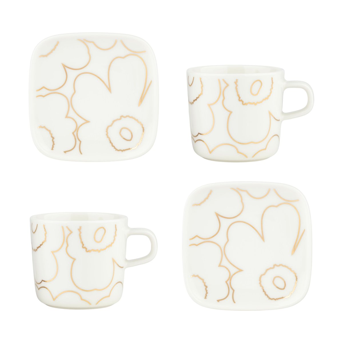 Marimekko Piirto Unikko kop en schotel set 20 cl 4 st. White-gold