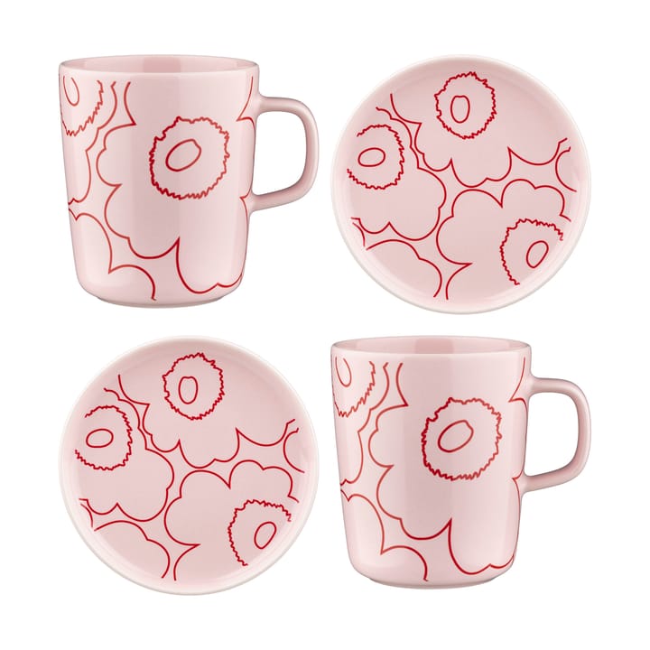 Piirto Unikko Oiva kop 25 cl en schotel Ø13,5 cm 4 stuks - Roze - Marimekko