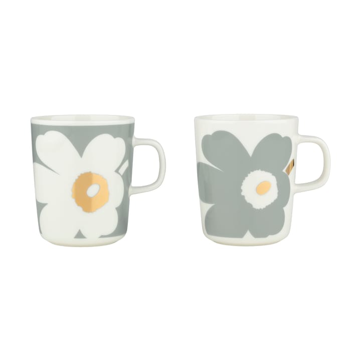 Unikko 60-jarig jubileum mok 25 cl 2-pack, White-light grey-gold Marimekko