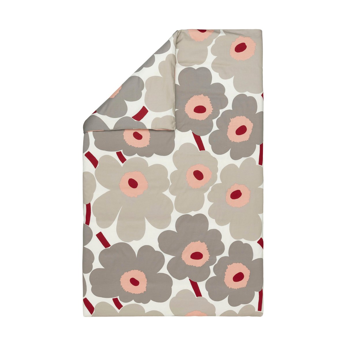 Marimekko Unikko dekbedovertrek satijn 150x210 cm Off white-warm grey-pink