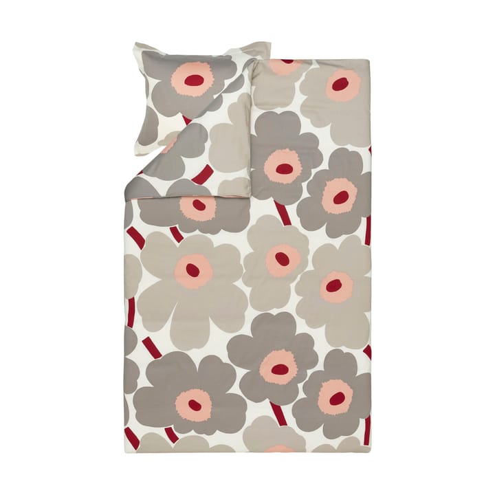 Unikko dekbedovertrek satijn 150x210 cm, Off white-warm grey-pink Marimekko