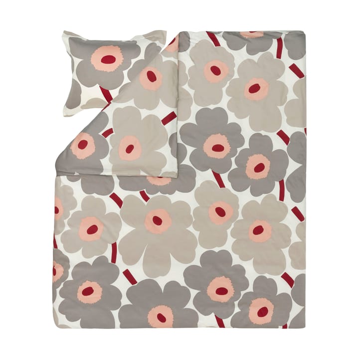 Unikko dekbedovertrek satijn 240x220 cm, Off white-warm grey-pink Marimekko