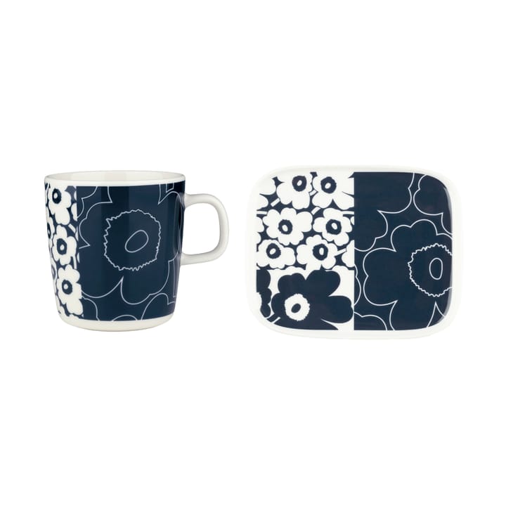 Unikko kollaasi dienblad + mok 2 st. - White-dark blue - Marimekko