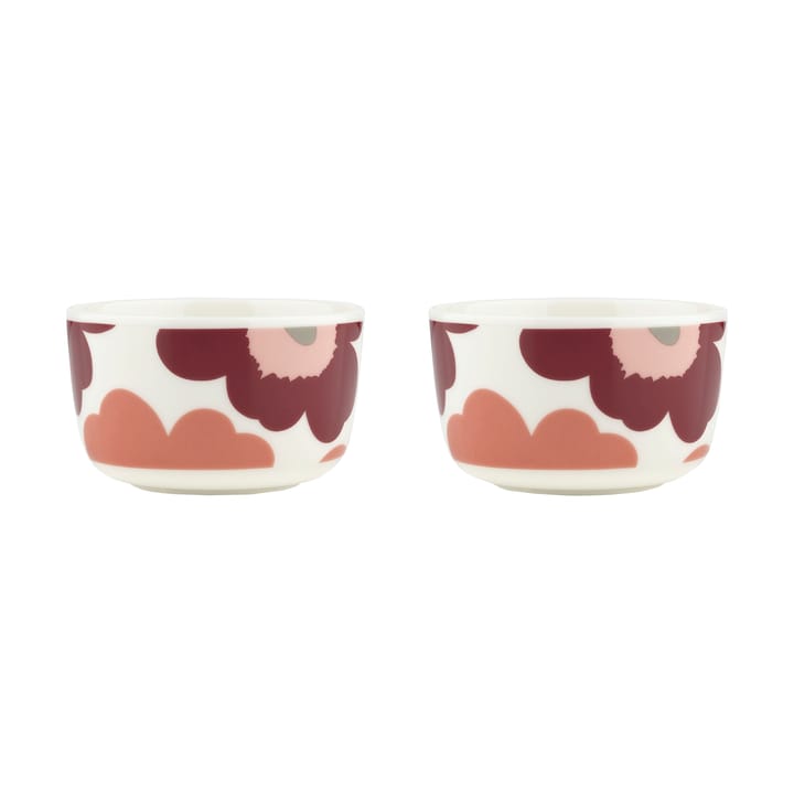 Unikko kom 2,5 dl 2-pack - White-dark cherry-salmon red - Marimekko