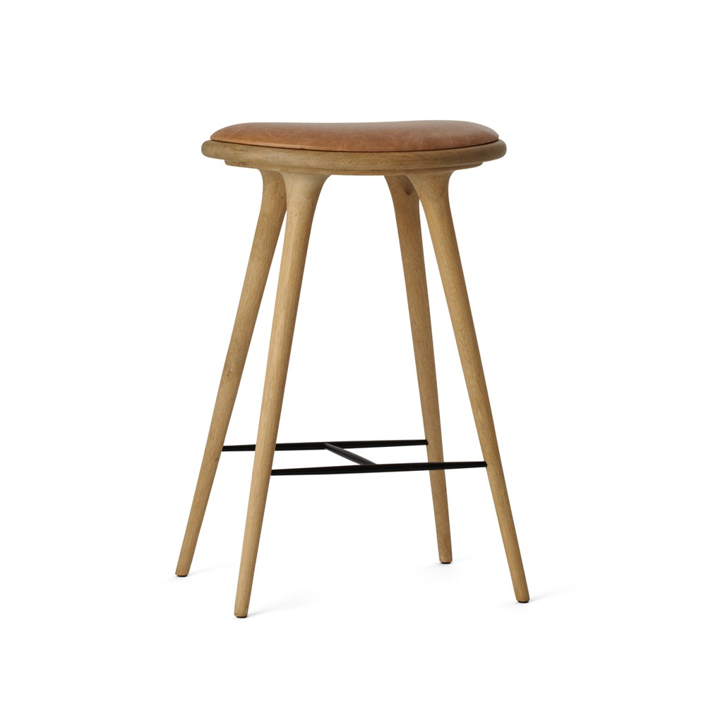 Mater Mater high stool barkruk laag 69 cm leer natuur, gezeept eikenhouten onderstel