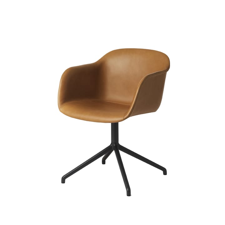 Fiber armchair swivel voet met return bureaustoel - Cognac leer-zwart onderstel - Muuto