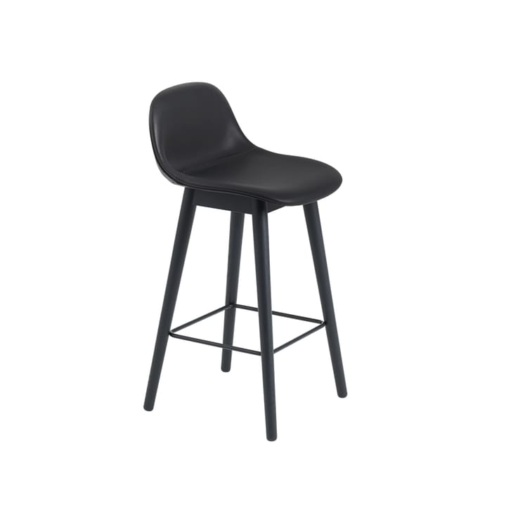 Fiber barkruk met ruggensteun 75 cm - Leer black-zwarte poten - Muuto