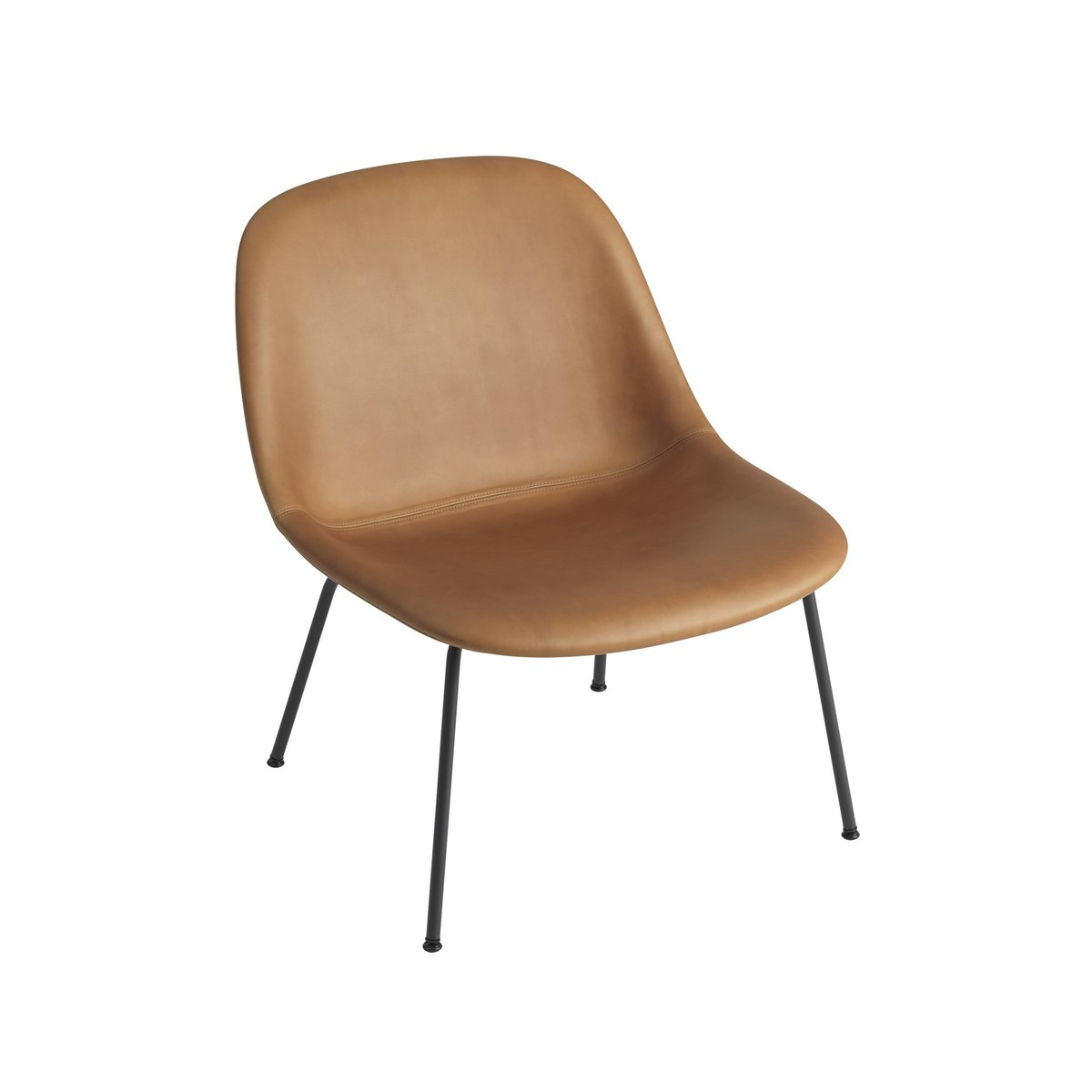 Muuto Fiber Lounge stoel met stalen poten Refine leather cognac-Black