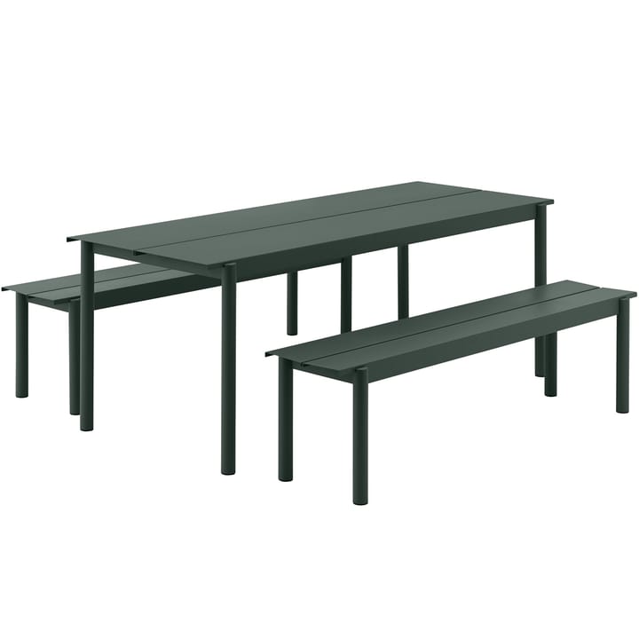 Linear steel bench bank 170x34 cm, Dark green Muuto