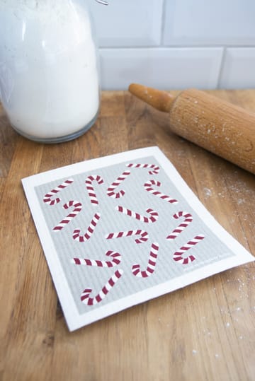 Candy cane vaatdoek 17x20 cm - Wit-grijs-rood - Pluto Design