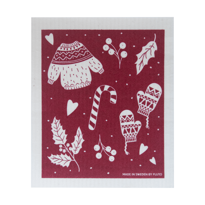 Winter vaatdoek 17x20 cm - Rood-grijs - Pluto Design