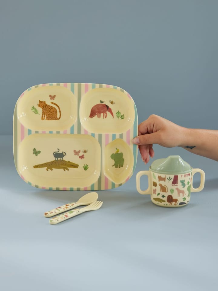 Rice kinderservies 4-delig - Sweet Jungle Print-Cream - RICE