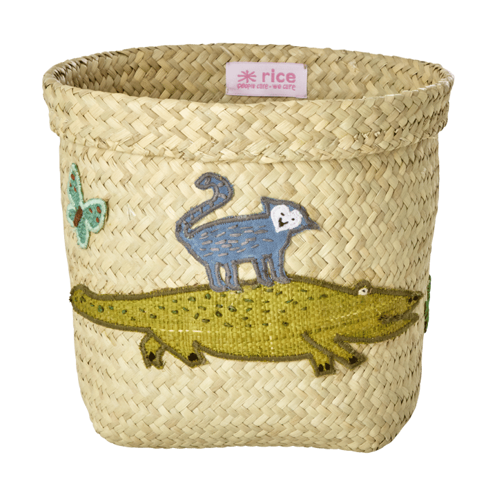 Rice raffia opbergmand rond 2-delig - Animal Embroidery-Green-blue - RICE