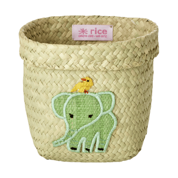 Rice raffia opbergmand rond 2-delig - Animal Embroidery-Green-blue - RICE