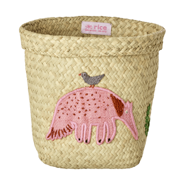 Rice raffia opbergmand rond 2-delig - Animal Embroidery-Pink-orange - RICE