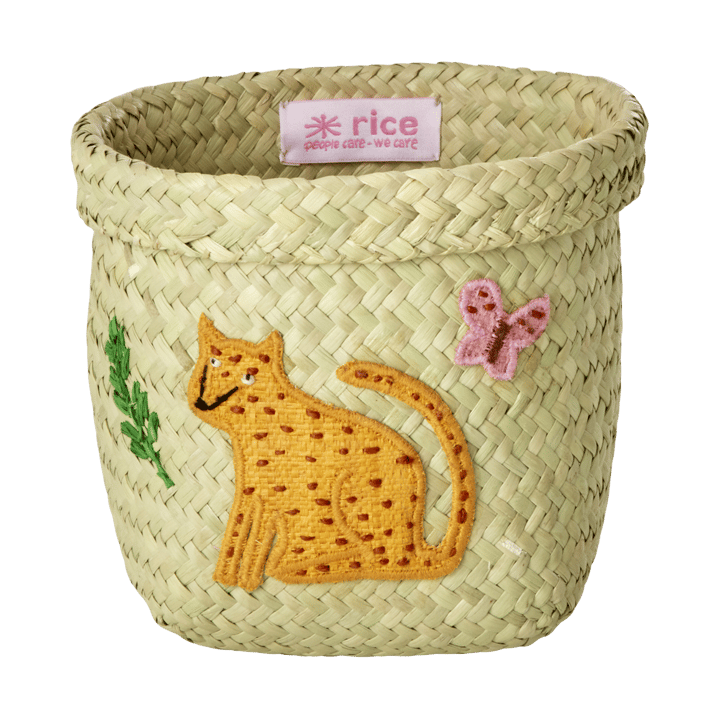 Rice raffia opbergmand rond 2-delig - Animal Embroidery-Pink-orange - RICE