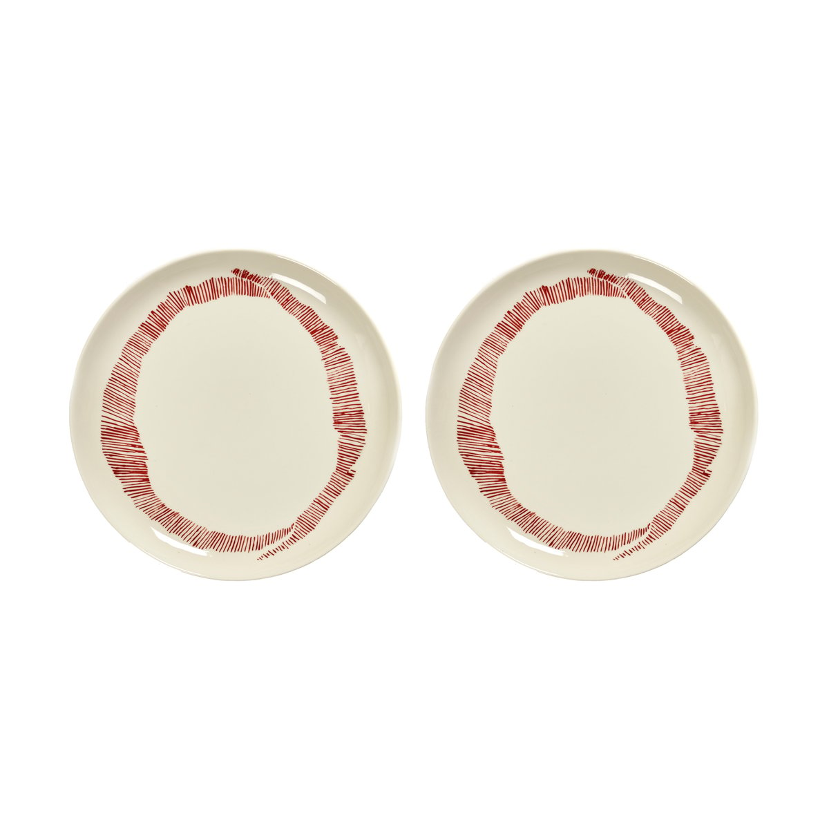 Serax Ottolenghi Feast bord M Ø22,5 cm 2-pack White stripes-red