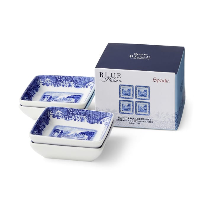 Blue Italian serveerschaal 8x8 cm 4-pack - Blauw-wit - Spode