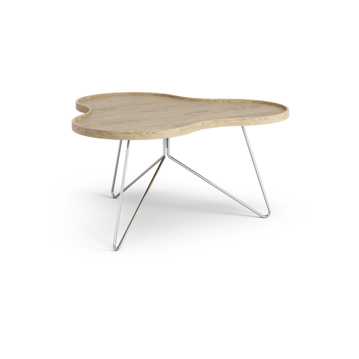 Swedese Flower mono tafel 84 x 90cm eikenhout natuur, 45cm, verchroomd onderstel