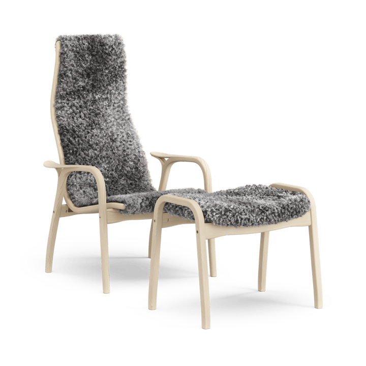 Lamino Anniversary Edition fauteuil en voetenbankje - Witte den-Gotland schapenvacht - Swedese